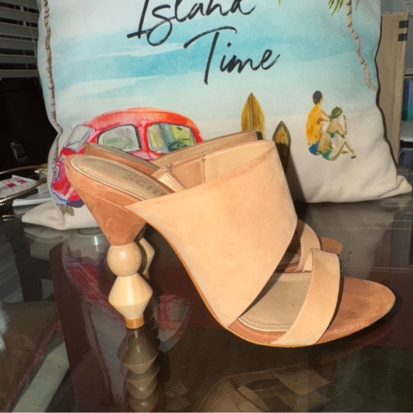 Schutz Tosca Geometric-Heel Slide Sandals In Honey Size 5.5 - Picture 6 of 12